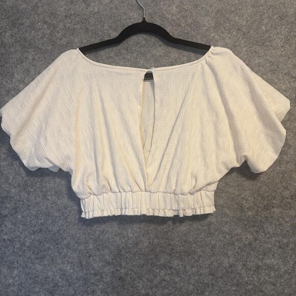 Free People Shirt Womens Size Small Crop Flutter Sleeve Smocked Hem Boho - Picture 4 of 13